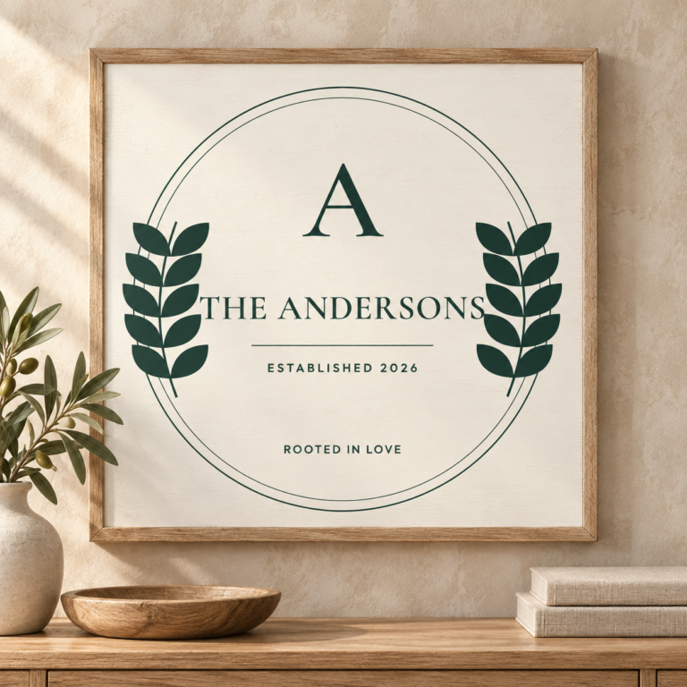 Olive Crest Family Name Sign SVG Template — Lifestyle mockup - digital file only