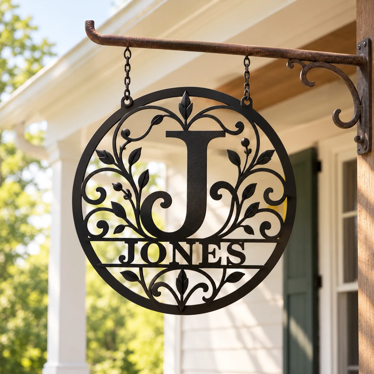 Botanical Initial & Family Name Metal Sign — mockup 1