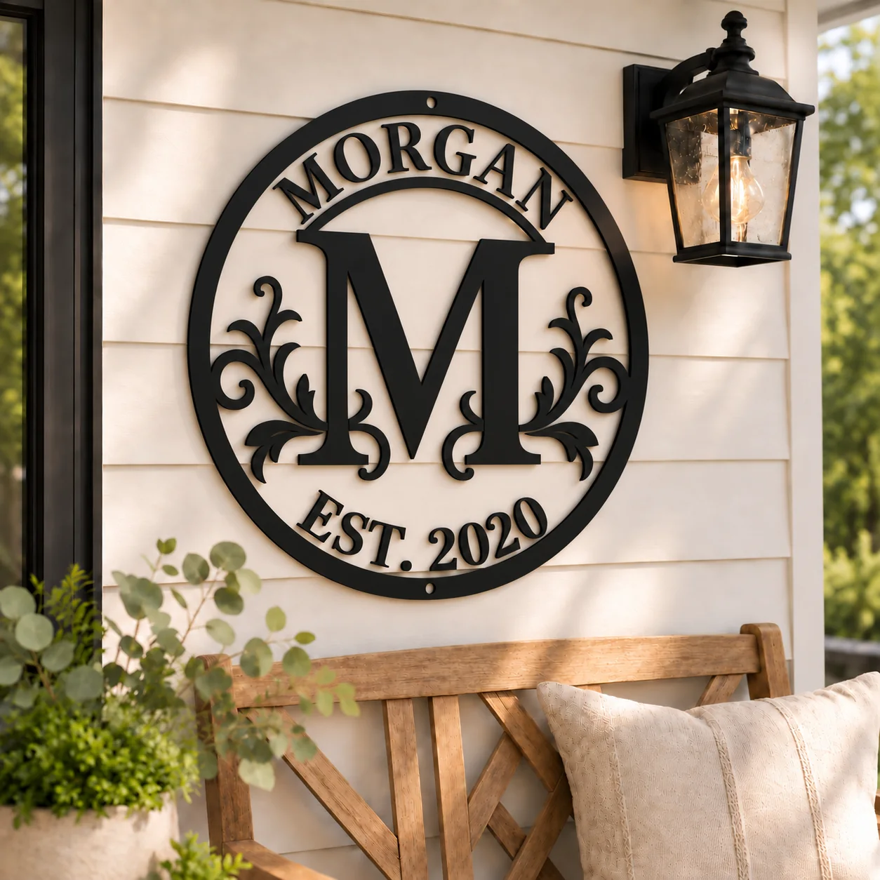 Established Year Family Monogram Metal Sign — mockup 1